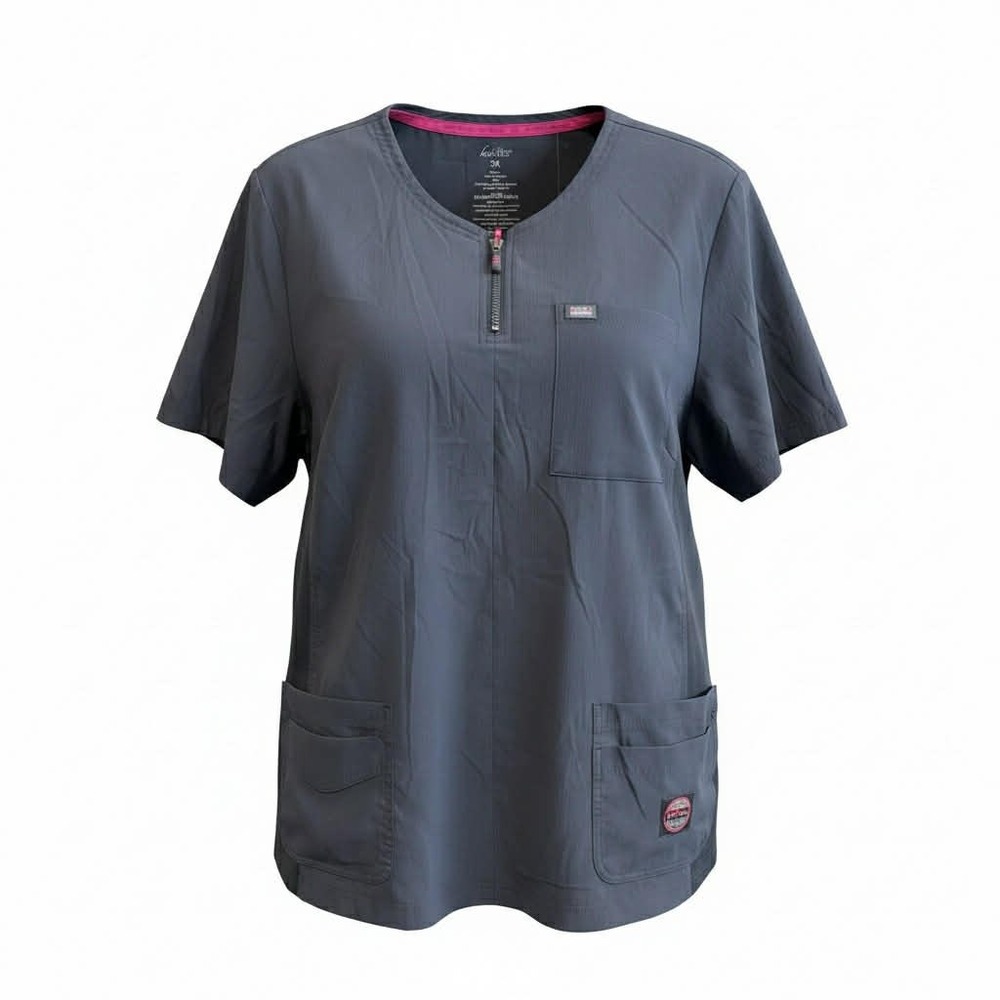 Koi Lite Peace Scrub Top 3X Charcoal Grey Zip‎ Neck Slim Fit  26.05.06 - Picture 5 of 5